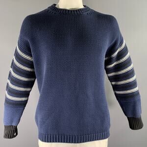 MARNI Size L Navy White & Black Knit Cotton Blend Ribbed Sweater